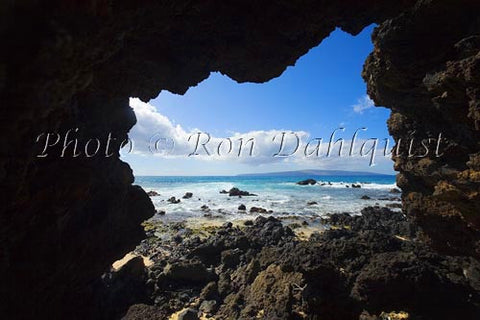 Kahoolawe as viewed from a lava tube in Makena, Maui, Hawaii - Hawaiipictures.com