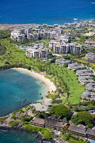 Aerial of Kapalua Bay and The Residences at The Ritz-Carlton, Maui, Ha ...